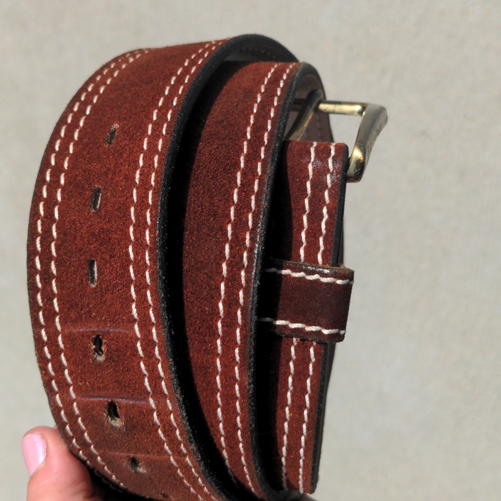 Suede belt genuine leather split cowhide contrast stitching Vintage 38 b…